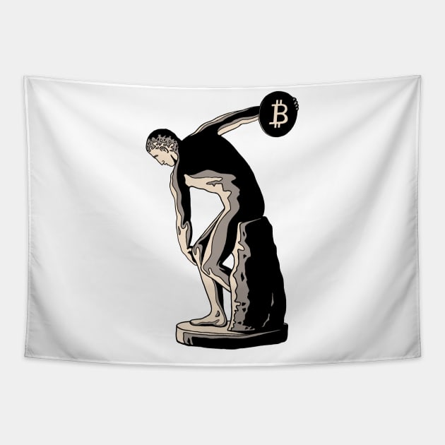 discobolus bitcoin art, future of digital money Tapestry by Akman