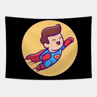 Cute SuperHero Flying Cartoon Tapestry