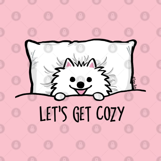 Let's Get Cozy Cute White Pomeranian by Coffee Squirrel