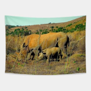 African Wildlife Photography Rhinoceros Reeds Tapestry