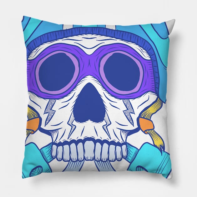 Skull rider illustration, with bright modern color. head with retro classic helm. Pillow by GoresanKasar