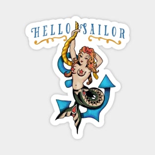 Hello Sailor Jerry Style Red Haired Mermaid Vintage Style Tattoo Magnet