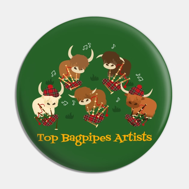 Top Highland Cattle Bagpipes Artists - Pipe Band Pin by LulululuPainting