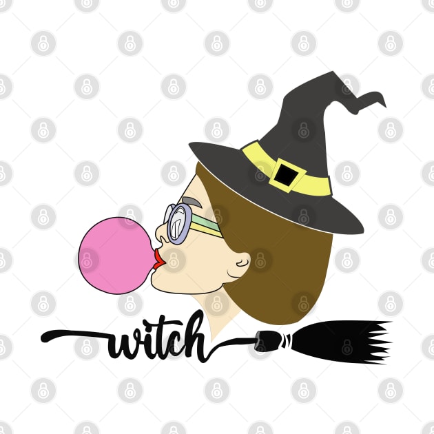 Fun, aesthetic, original witch, with gum and a broom. by Ideas Design