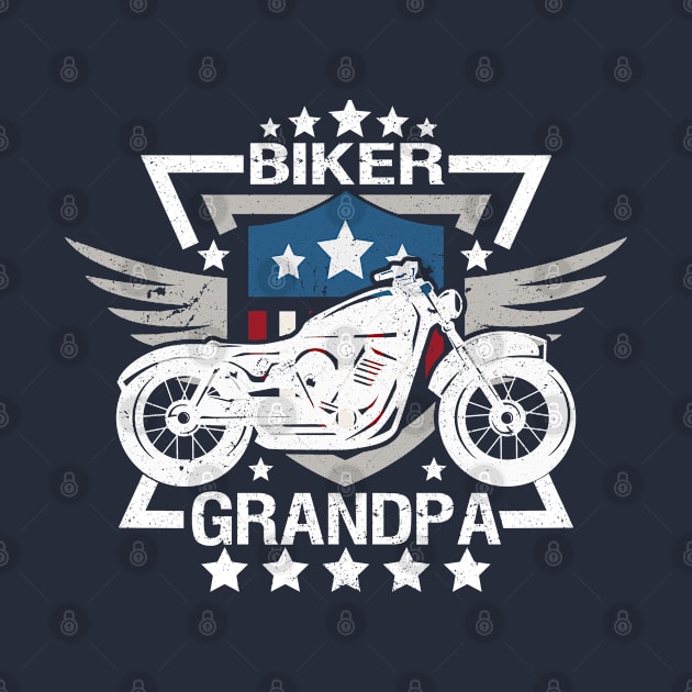 Biker Grandpa White Motorcycle with Stars by EPDROCKS