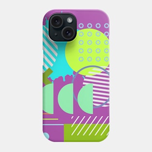 Modern Geometric Pattern Pastel Retro Doodle Aqua  Lime Retro Style. Phone Case