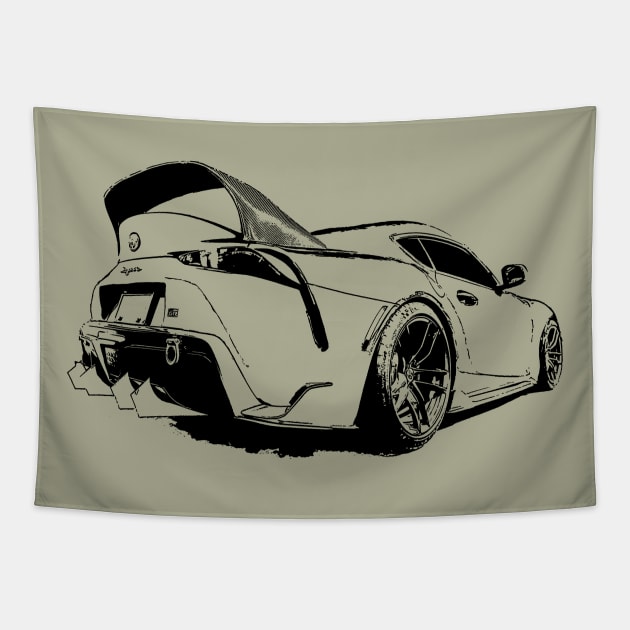 Toyota GR Supra Mk5 - black stylized on light background Tapestry by mal_photography