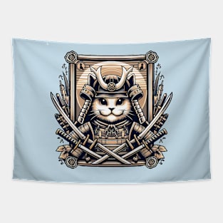 Samurai cat and swords Tapestry