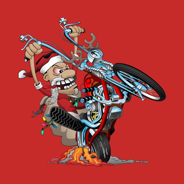 Biker Santa on a chopper cartoon illustration by hobrath