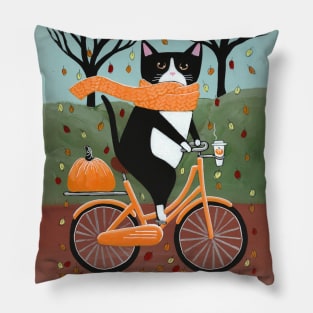 Autumn Tuxedo Bicycle Ride Pillow