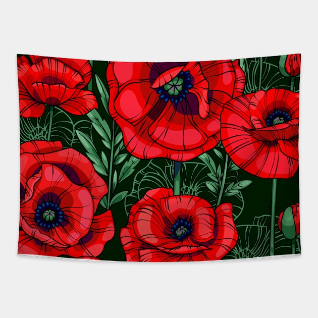 scarlet red poppies Tapestry by  ESHA-Studio