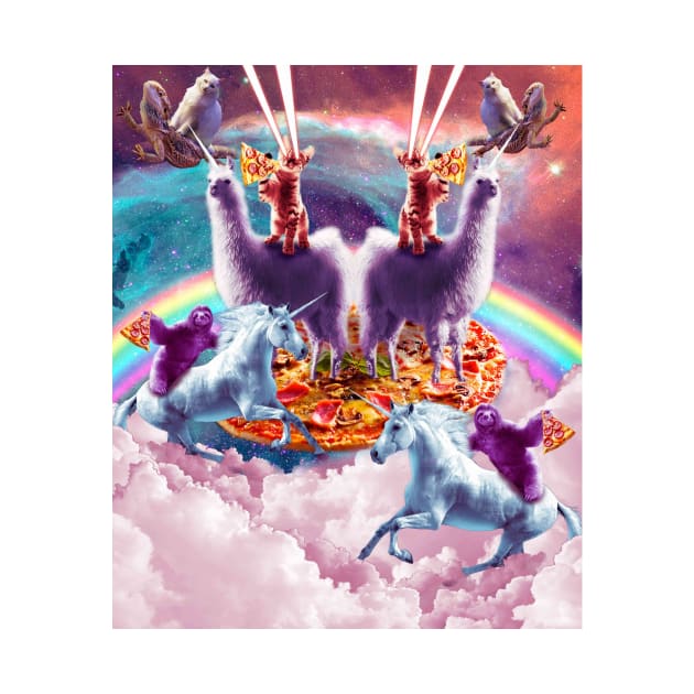 Laser Pizza Cat On Llama, Sloth Unicorn In Rainbow Space by Random Galaxy