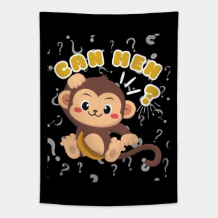 Cute Monkey Can Meh Question Mark Singlish Tapestry