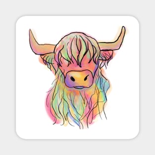 Highland cow rainbow watercolour digital painting Magnet