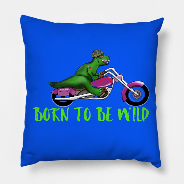 Wild Motorbike Tyrannosaurus Dinosaur Pillow by EmmaFifield