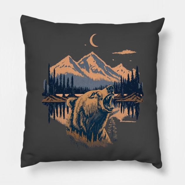 Bear on the lake Pillow by Midcenturydave