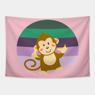 Cute little Monkey loves Bananas Tapestry