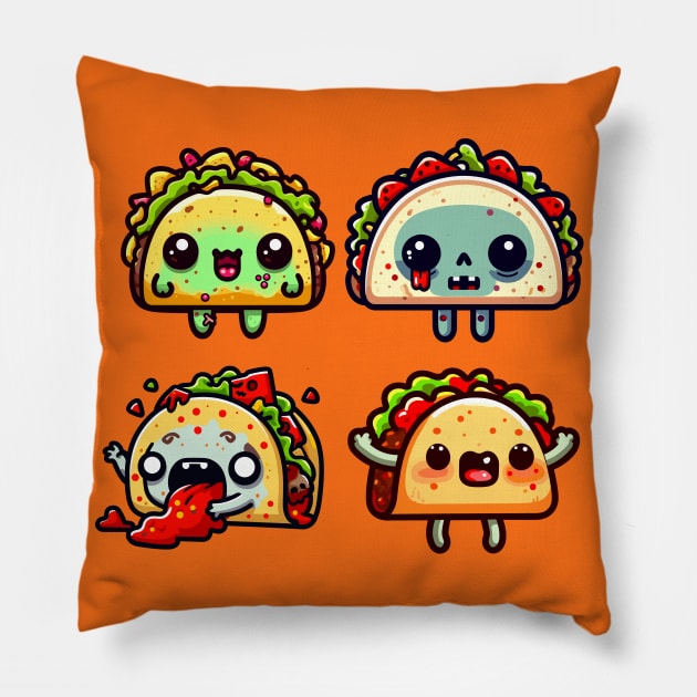 Funny Cute Kawaii Zombie Taco Pillow by hippohost