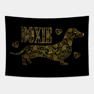 Dachshund in Gold Paisley pattern Tapestry