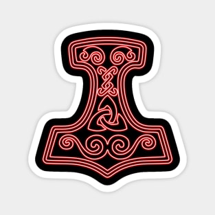 Thor hammer - Mjöllnir - red neon Magnet