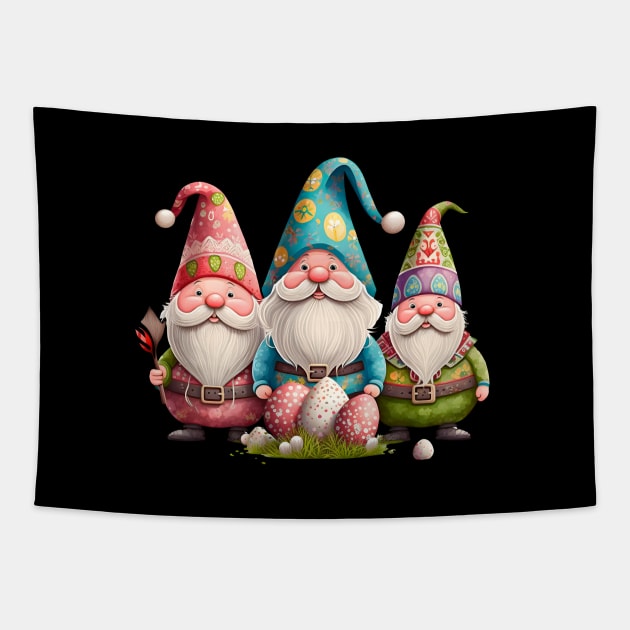 Funny Spring Gnomes Easter Egg Hunting Tapestry by Ai Wanderer