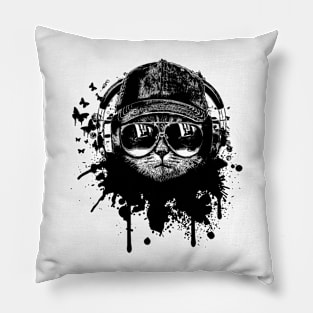 Cute cat listening to music Pillow