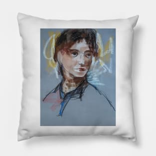 Expressive Girl Portrait Pillow