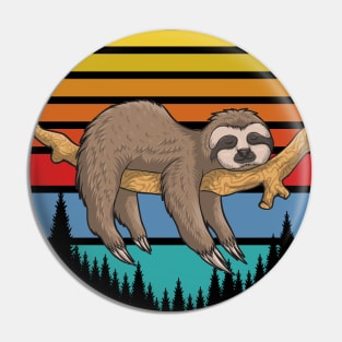 lazy Sloth on branch with Retro sunset. hoodie and Pin