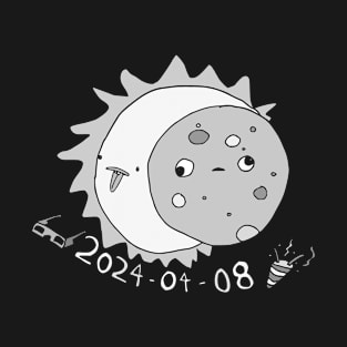 Total Solar Eclipse April 2024 Black & White Cute Moon and Sun T-Shirt