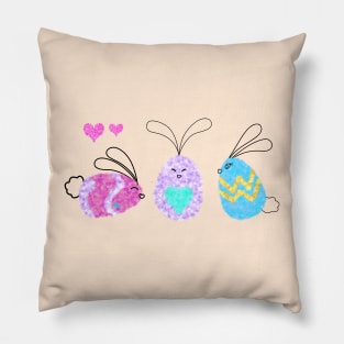 Fuzzy Egg-Bunnies and Little Hearts Pillow