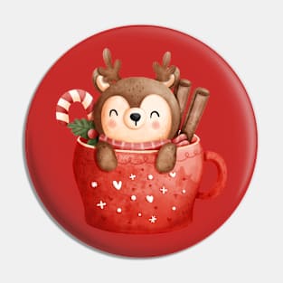 Cute Baby Christmas Reindeer In a Cup Pin