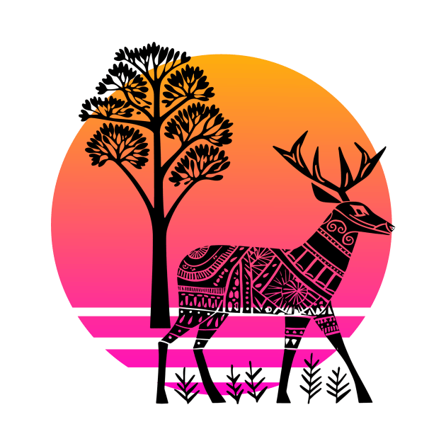 Stag at sunset by Puddle Lane Art