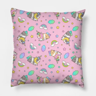 Kawaii Guinea pig in Unicorn Costume Pattern in Pink Pillow