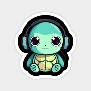 Green Turtle with Headphones Magnet