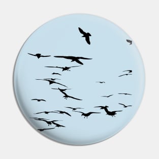 Happy Seagulls Flying In The Sky Black Silhouette Pin