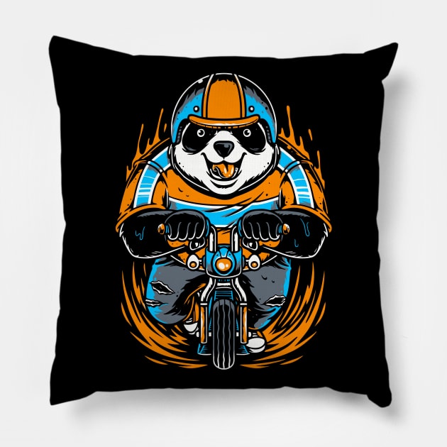 Panda warning helmet riding small bike Pillow by Mako Design 