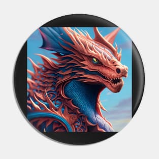 Intricate Copper and Blue Scaled Dragon Pin