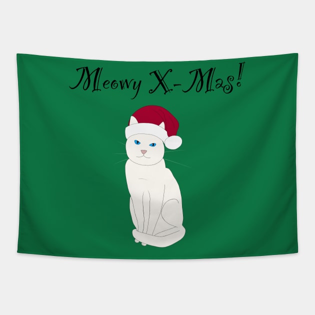 Meowy X-mas santa hat - white Tapestry by Lian's designs