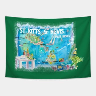 StKitts Nevis Illustrated Travel Map With Roads Tapestry