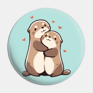 Two Cute Sea Otters Hugging - Love Pin