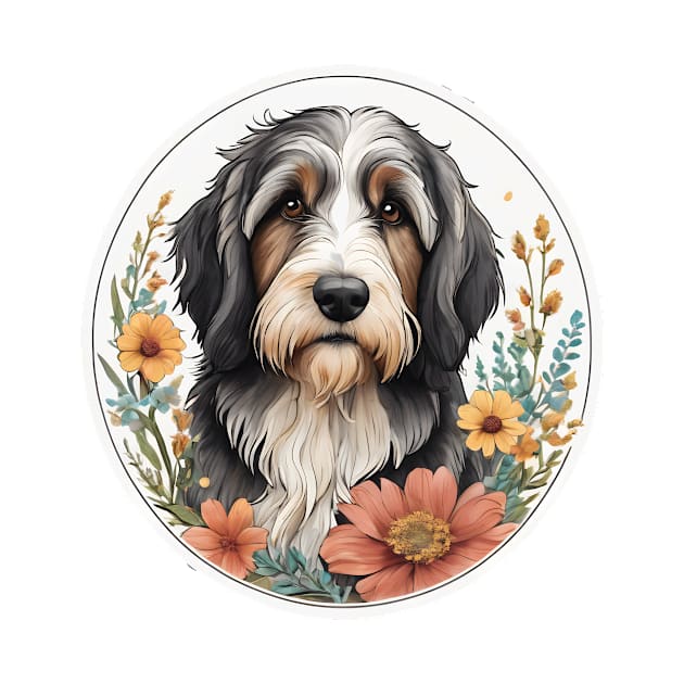 Cute Bearded Collie With Flowers by vanityvibes