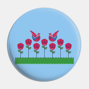 Mexican Flowers and Birds Folk Art Pin