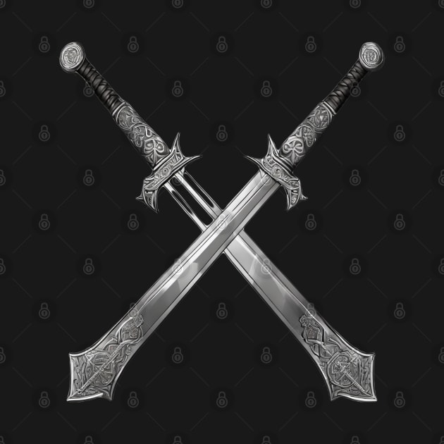 Two Medieval Ornamental Viking Warrior Swords Crossed by DesignsbyZazz