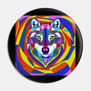 Psychedelic Pop Art Wolf Face Pin