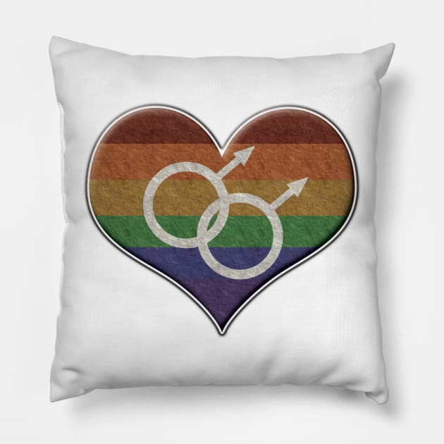 Large Gay Pride Rainbow Colored Heart with Male Gender Symbols Pillow by LiveLoudGraphics