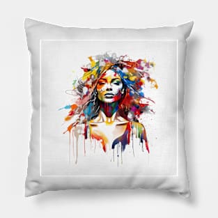 Beautiful Woman with rainbow hair painted effect Pillow