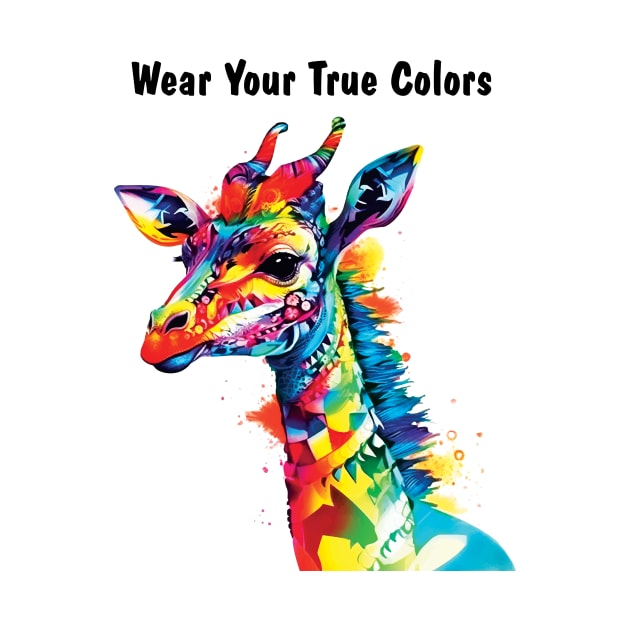 Wear Your True Colors Giraffe Watercolor AI Digital Art by White Elephant