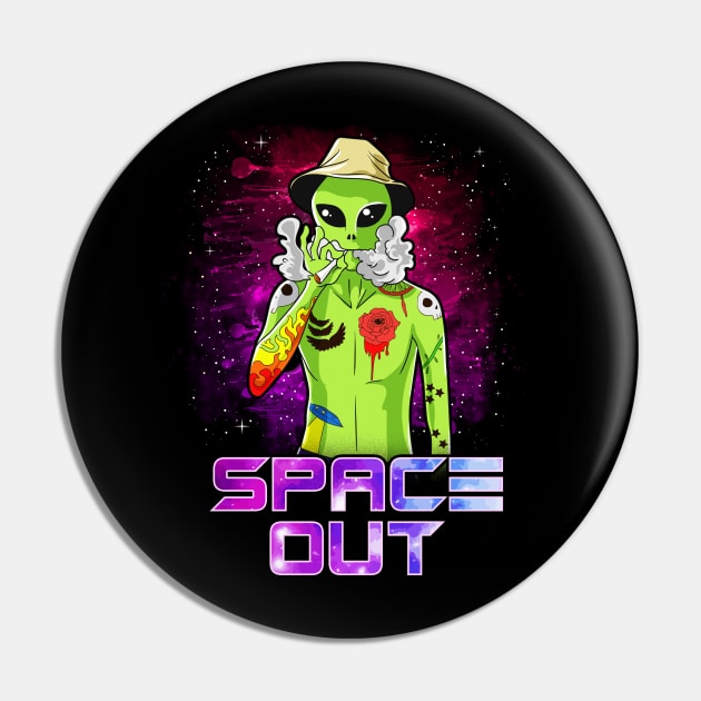 Space Out Hipster Alien Smoking & Spacing Out Hipster UFO Pin by theperfectpresents