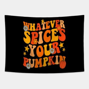 Whatever Spices Your Pumpkin Groovy Fall Autumn Halloween Tapestry