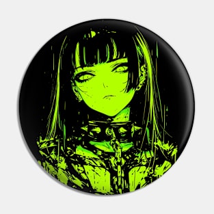 Goth Anime Girl Neon Green Pin